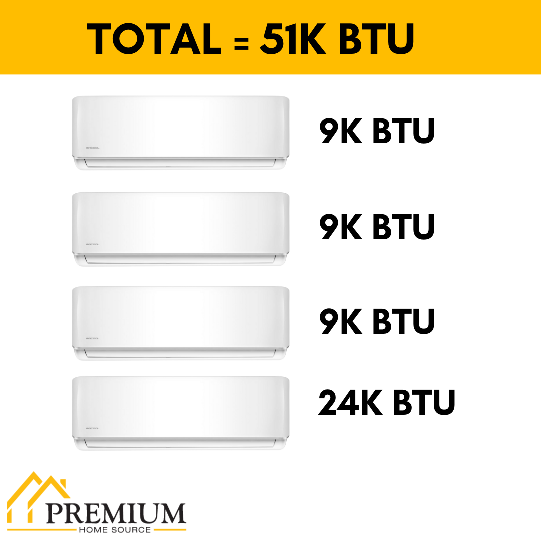 MRCOOL DIY Mini Split - 51,000 BTU 4 Zone Ductless Air Conditioner and Heat Pump, DIY-B-448HP09090924 - Home Elegance USA
