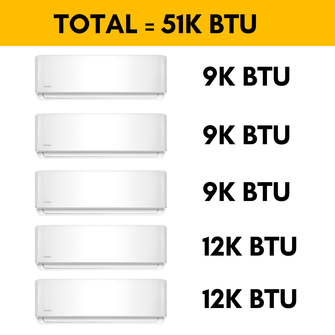 MRCOOL DIY Mini Split - 51,000 BTU 5 Zone Ductless Air Conditioner and Heat Pump with 35 ft. Install Kit, DIY548HP090909121235 - Home Elegance USA