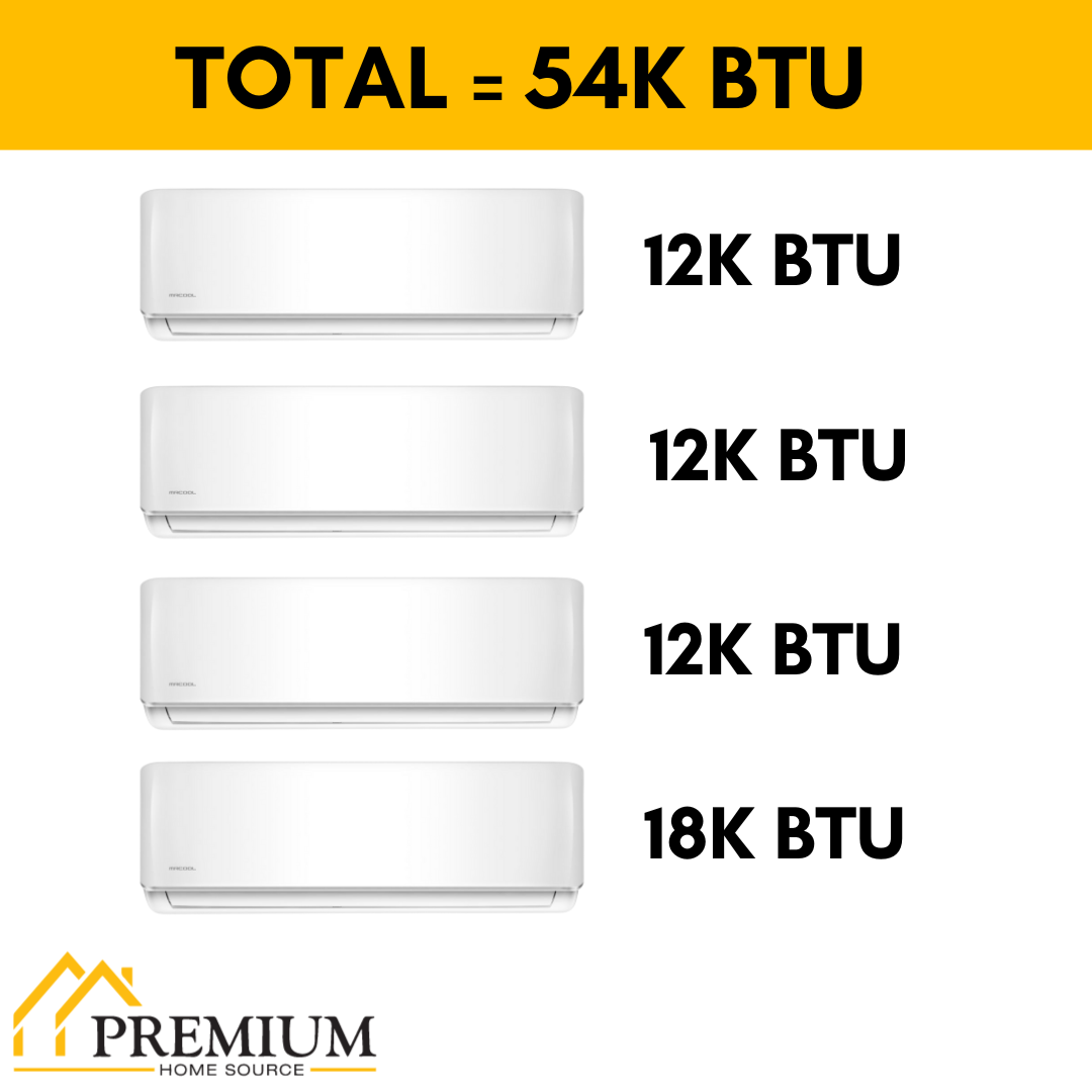 MRCOOL DIY Mini Split - 54,000 BTU 4 Zone Ductless Air Conditioner and Heat Pump, DIY-B-448HP12121218 - Home Elegance USA