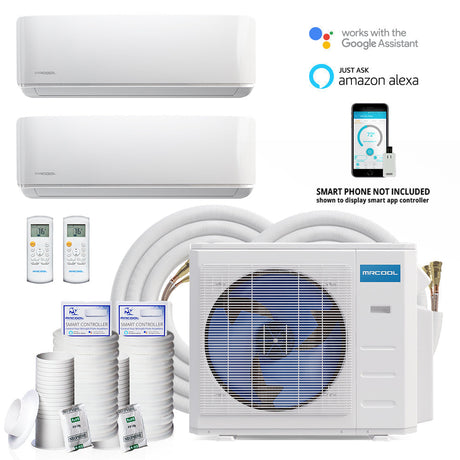 Mrcool Diy Mini Split - 30,000 Btu 2 Zone Ductless Air Conditioner And Heat Pump With 16 Ft. And 25 Ft. Install Kit, Diym227Hpw03C01