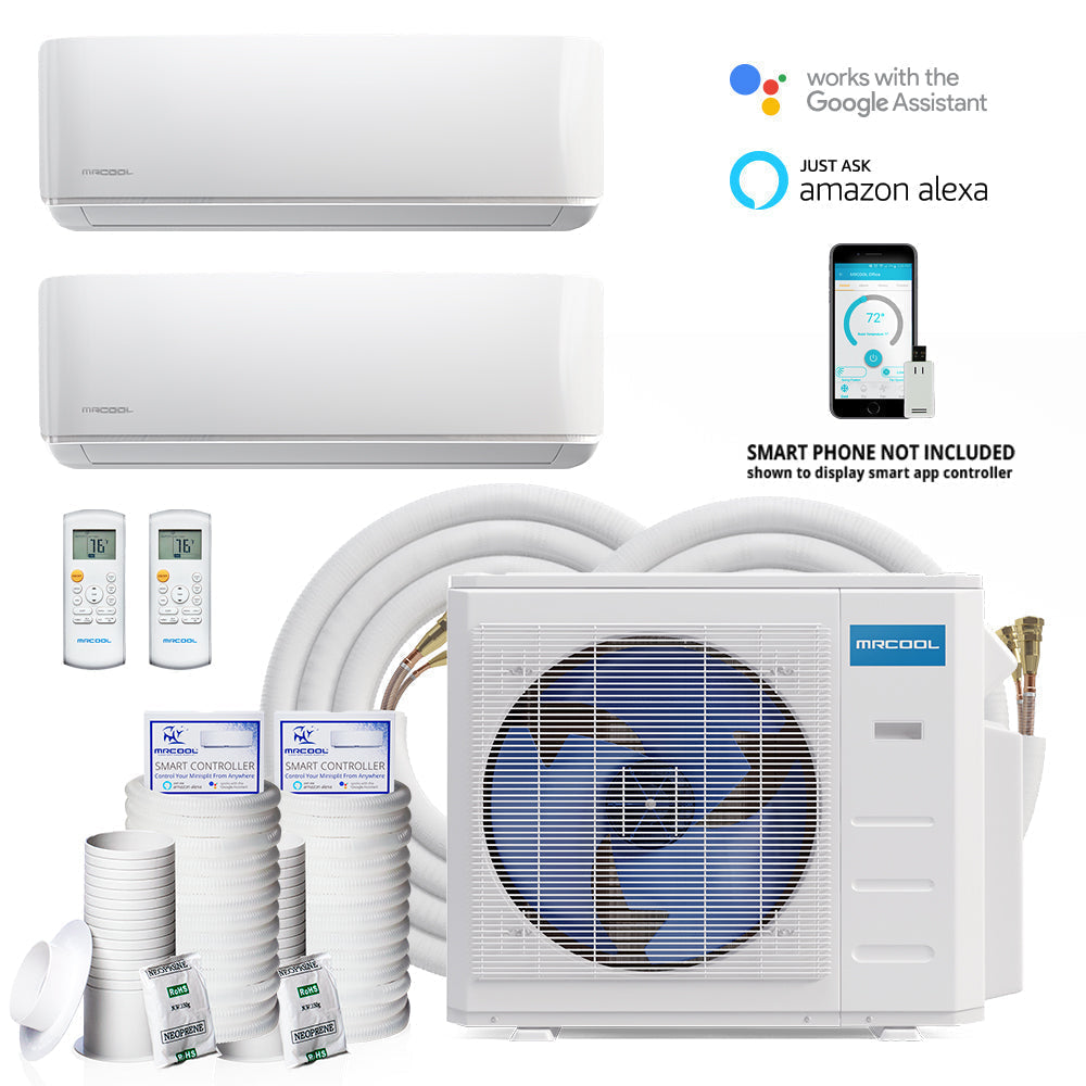 MRCOOL DIY Mini Split - 21,000 BTU 2 Zone Ductless Air Conditioner and Heat Pump with 50 ft. Install Kit, DIYM227HPW00C22 - Home Elegance USA