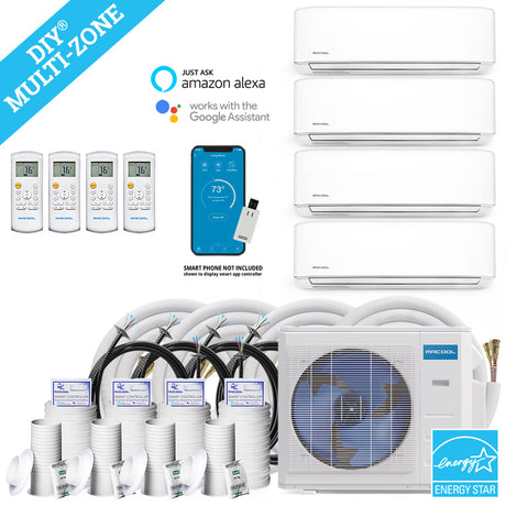 Mrcool Diy Mini Split - 42,000 Btu 4 Zone Ductless Air Conditioner And Heat Pump With 25 Ft. Install Kit, Diym436Hpw02C84