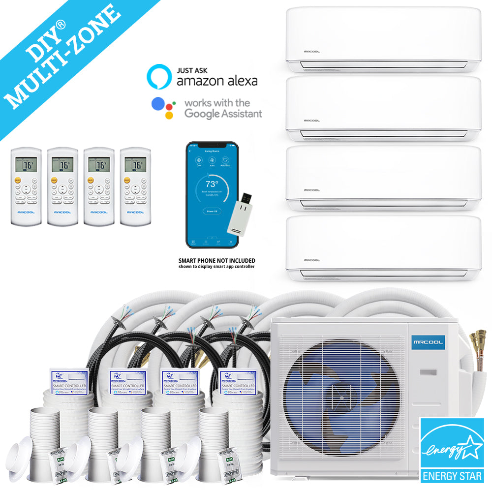 MRCOOL DIY Mini Split - 42,000 BTU 4 Zone Ductless Air Conditioner and Heat Pump with 50 ft. Install Kit, DIYM436HPW02C194 - Home Elegance USA