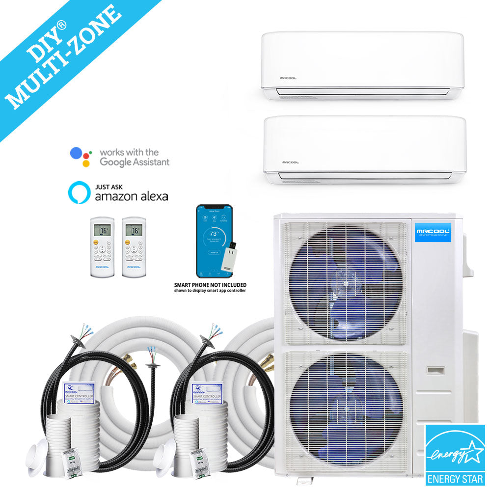 MRCOOL DIY Mini Split - 42,000 BTU 2 Zone Ductless Air Conditioner and Heat Pump with 50 ft. Install Kit, DIYM248HPW00C32 - Home Elegance USA