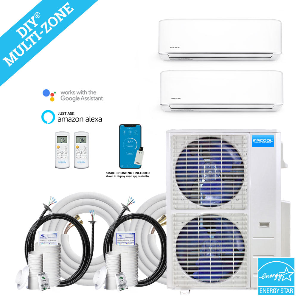 MRCOOL DIY Mini Split - 45,000 BTU 2 Zone Ductless Air Conditioner and Heat Pump with 35 ft. Install Kit, DIYM248HPW02C16 - Home Elegance USA