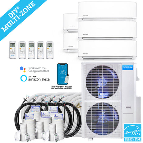 Mrcool Diy Mini Split - 45,000 Btu 5 Zone Ductless Air Conditioner And Heat Pump With 25 Ft. Install Kit, Diym548Hpw00C210