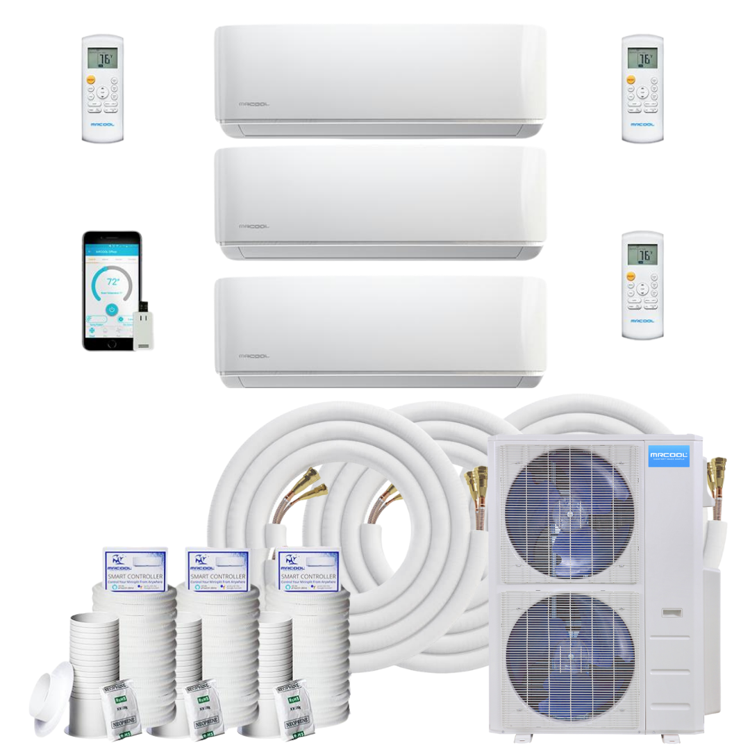 MRCOOL DIY Mini Split - 54,000 BTU 3 Zone Ductless Air Conditioner and Heat Pump with 16 ft. Install Kit, DIYM348HPW03C00 - Home Elegance USA