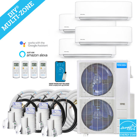 Mrcool Diy Mini Split - 54,000 Btu 4 Zone Ductless Air Conditioner And Heat Pump With 50 Ft. Install Kit, Diym448Hpw07C194