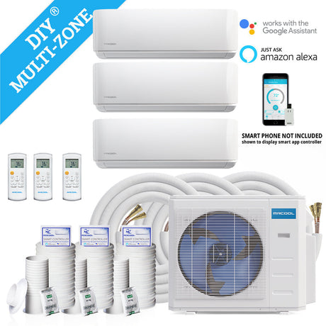 Mrcool Diy Mini Split - 27,000 Btu 3 Zone Ductless Air Conditioner And Heat Pump With 25 Ft. Install Kit, Diym336Hpw00C28