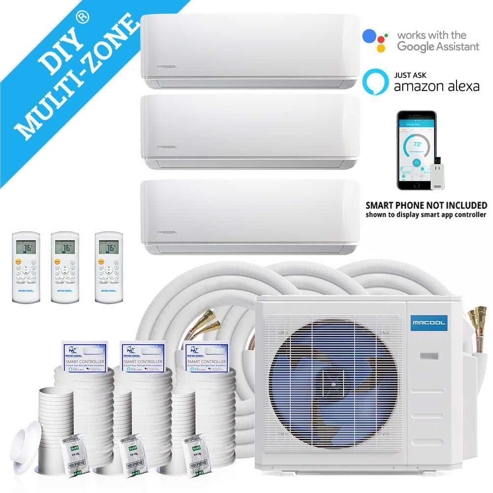 MRCOOL DIY Mini Split - 27,000 BTU 3 Zone Ductless Air Conditioner and Heat Pump with 16 ft. Install Kit, DIYM336HPW00C00 - Home Elegance USA