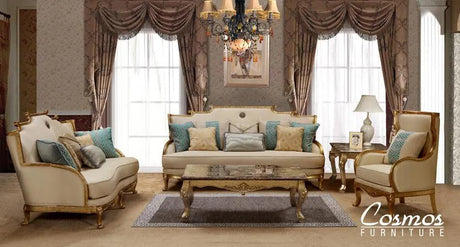 Majestic Traditional Sofa and Loveseat in Gold & Light Beige Wood Finish by Cosmos Furniture Cosmos Furniture