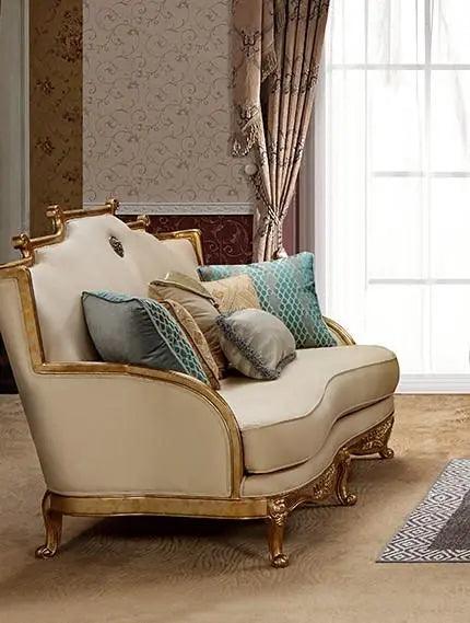 Majestic Traditional Sofa and Loveseat in Gold & Light Beige Wood Finish by Cosmos Furniture Cosmos Furniture