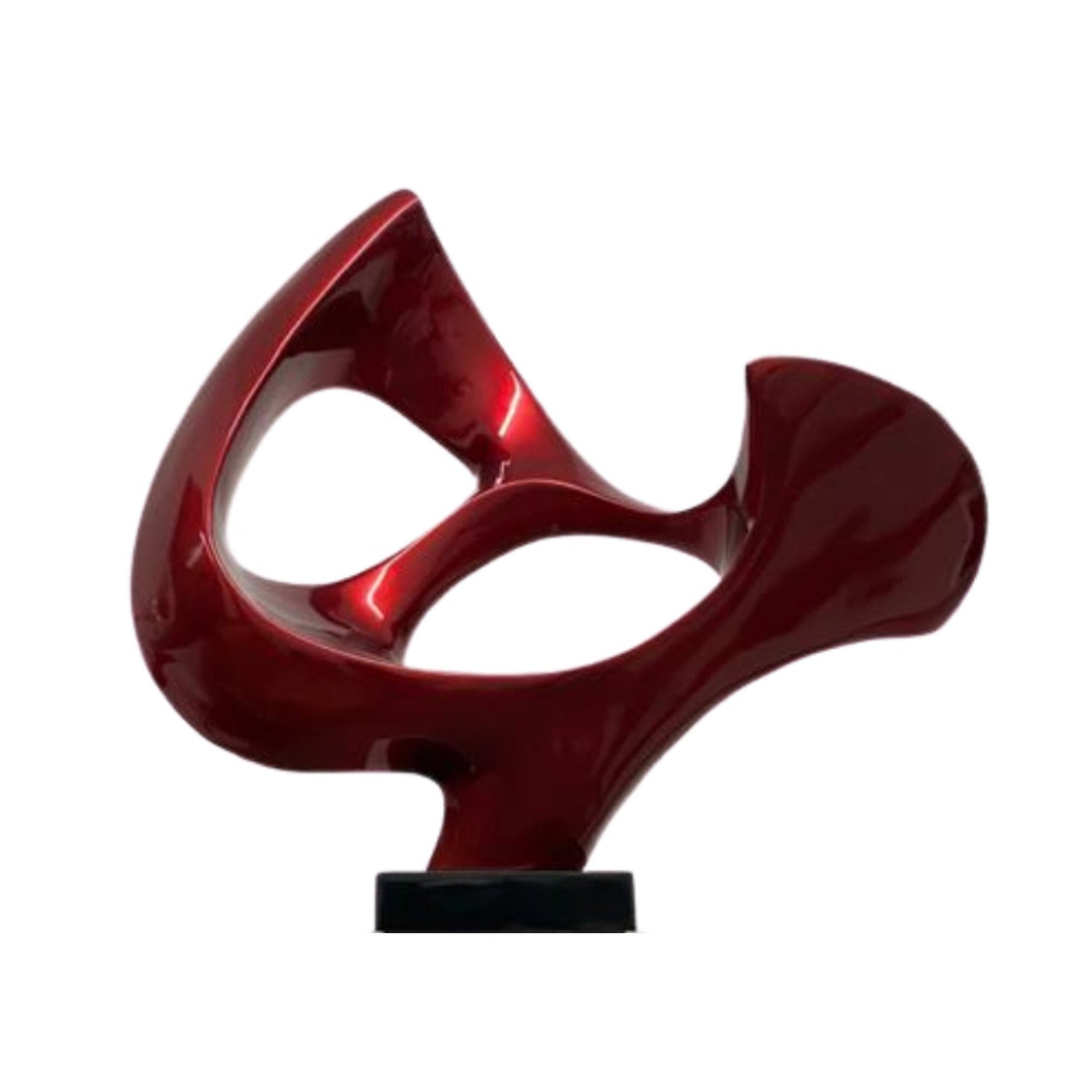 Metallic Red Abstract Mask Floor Sculpture With Black Stand, 54" Tall - Home Elegance USA
