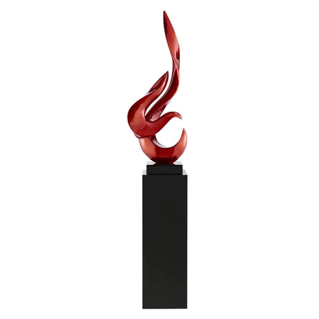 Metallic Red Flame Floor Sculpture With Black Stand, 65" Tall - Home Elegance USA