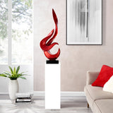 Metallic Red Flame Floor Sculpture With White Stand, 65" Tall - Home Elegance USA