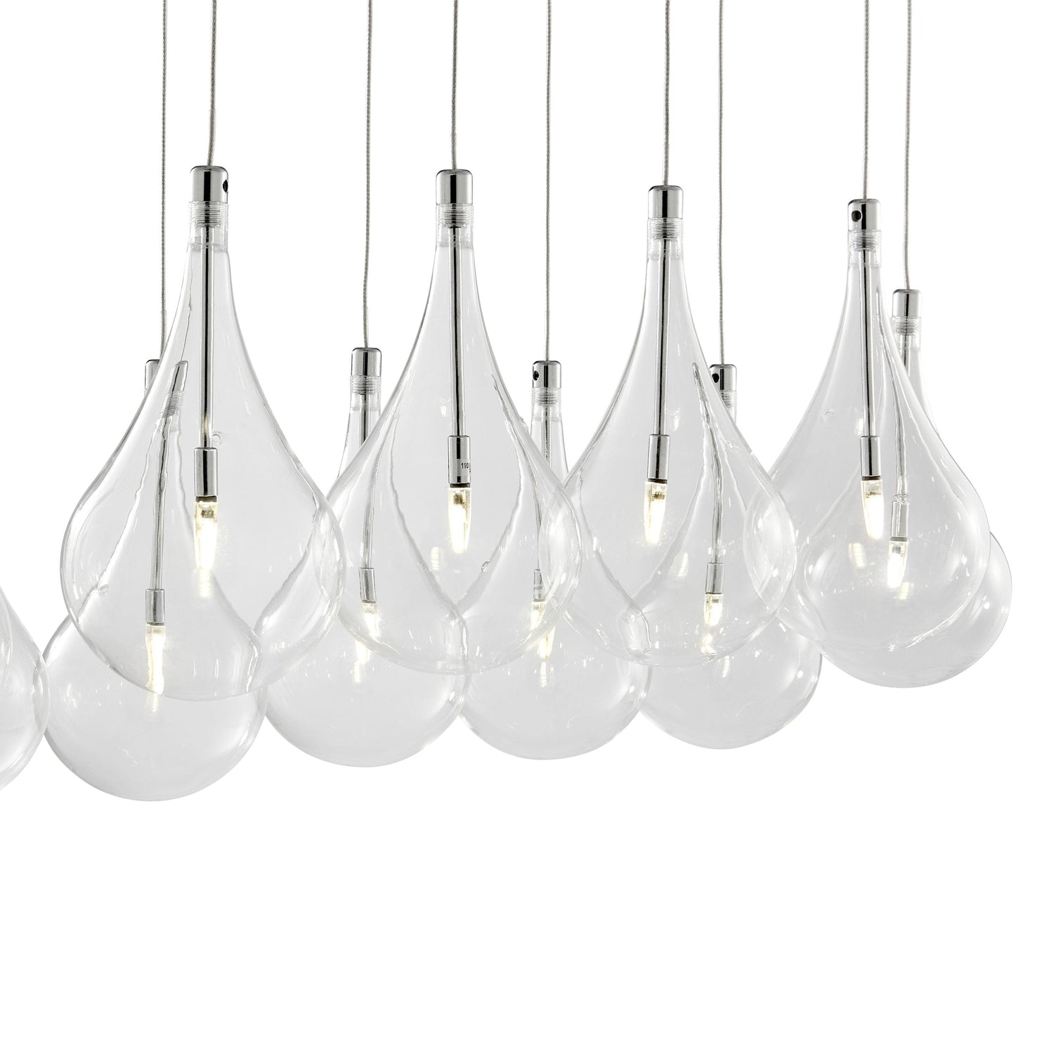 Modern Glass Drops Chandelier // 14 Lights // Rectangular Chrome Canopy - Home Elegance USA
