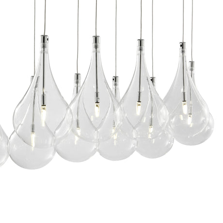 Modern Glass Drops Chandelier // 14 Lights // Rectangular Chrome Canopy | Finesse