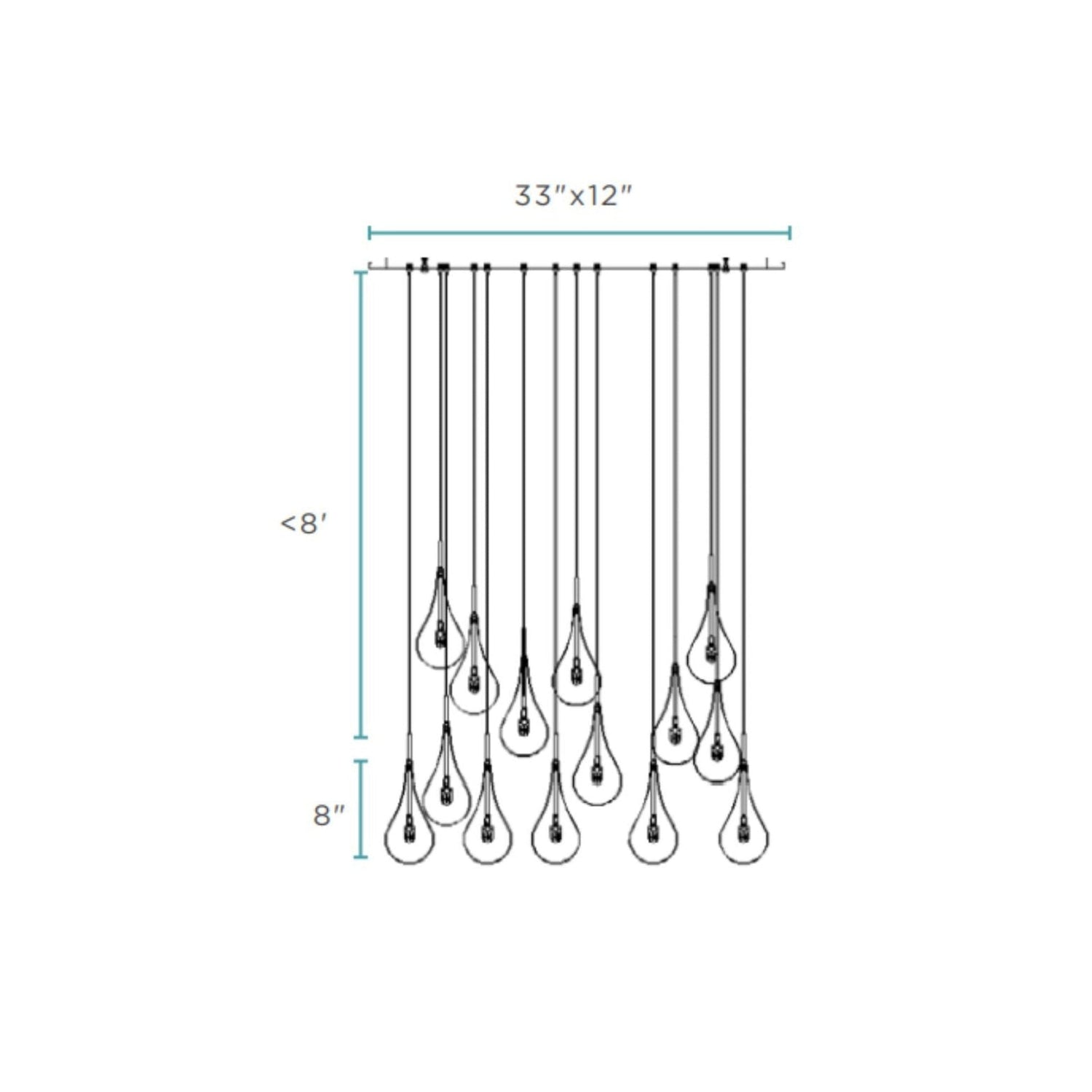 Modern Glass Drops Chandelier // 14 Lights // Rectangular Chrome Canopy - Home Elegance USA