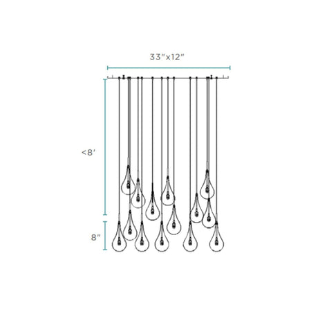 Modern Glass Drops Chandelier // 14 Lights // Rectangular Chrome Canopy | Finesse