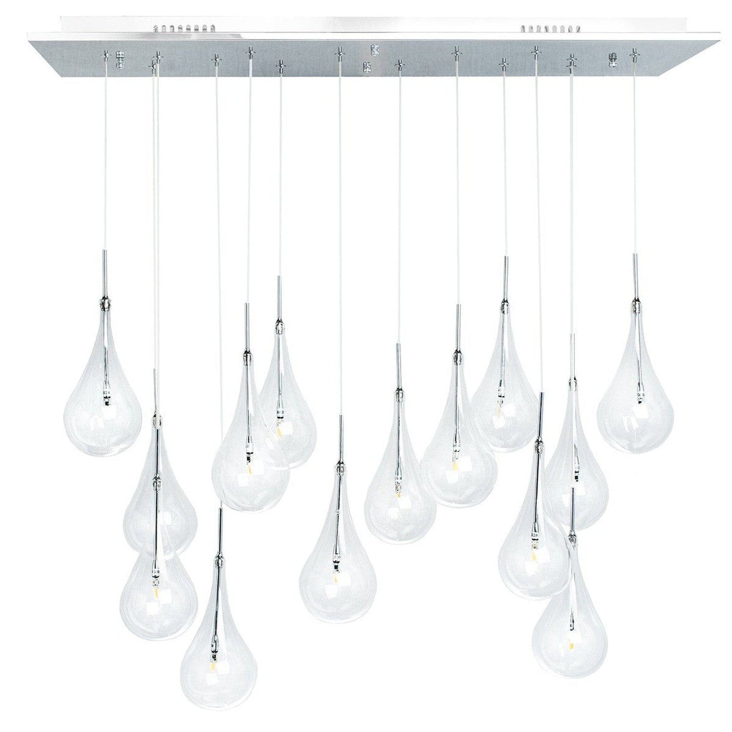 Modern Glass Drops Chandelier // 14 Lights // Rectangular Chrome Canopy - Home Elegance USA