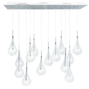Modern Glass Drops Chandelier // 14 Lights // Rectangular Chrome Canopy | Finesse