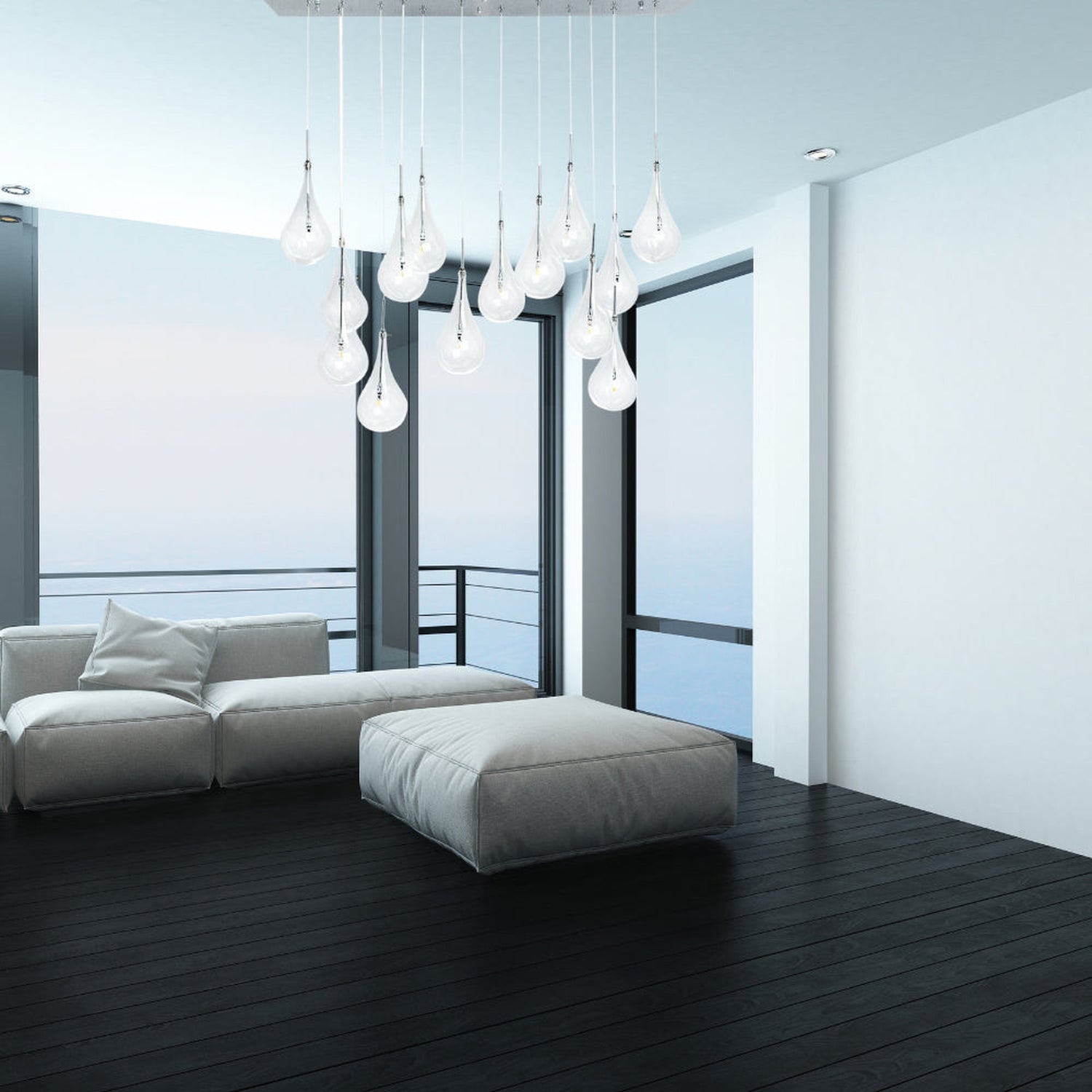 Modern Glass Drops Chandelier // 14 Lights // Rectangular Chrome Canopy - Home Elegance USA