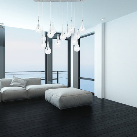 Modern Glass Drops Chandelier // 14 Lights // Rectangular Chrome Canopy | Finesse