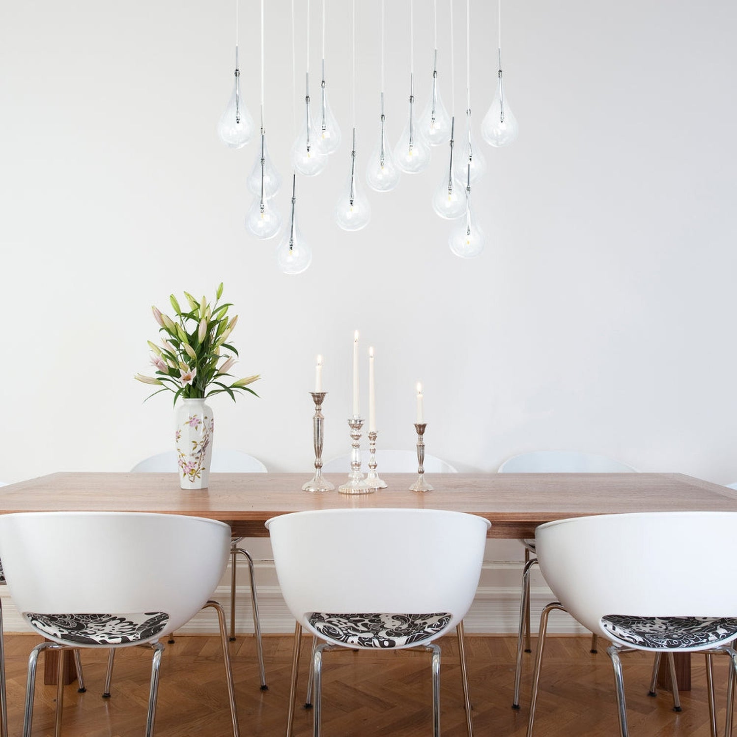 Modern Glass Drops Chandelier // 14 Lights // Rectangular Chrome Canopy - Home Elegance USA