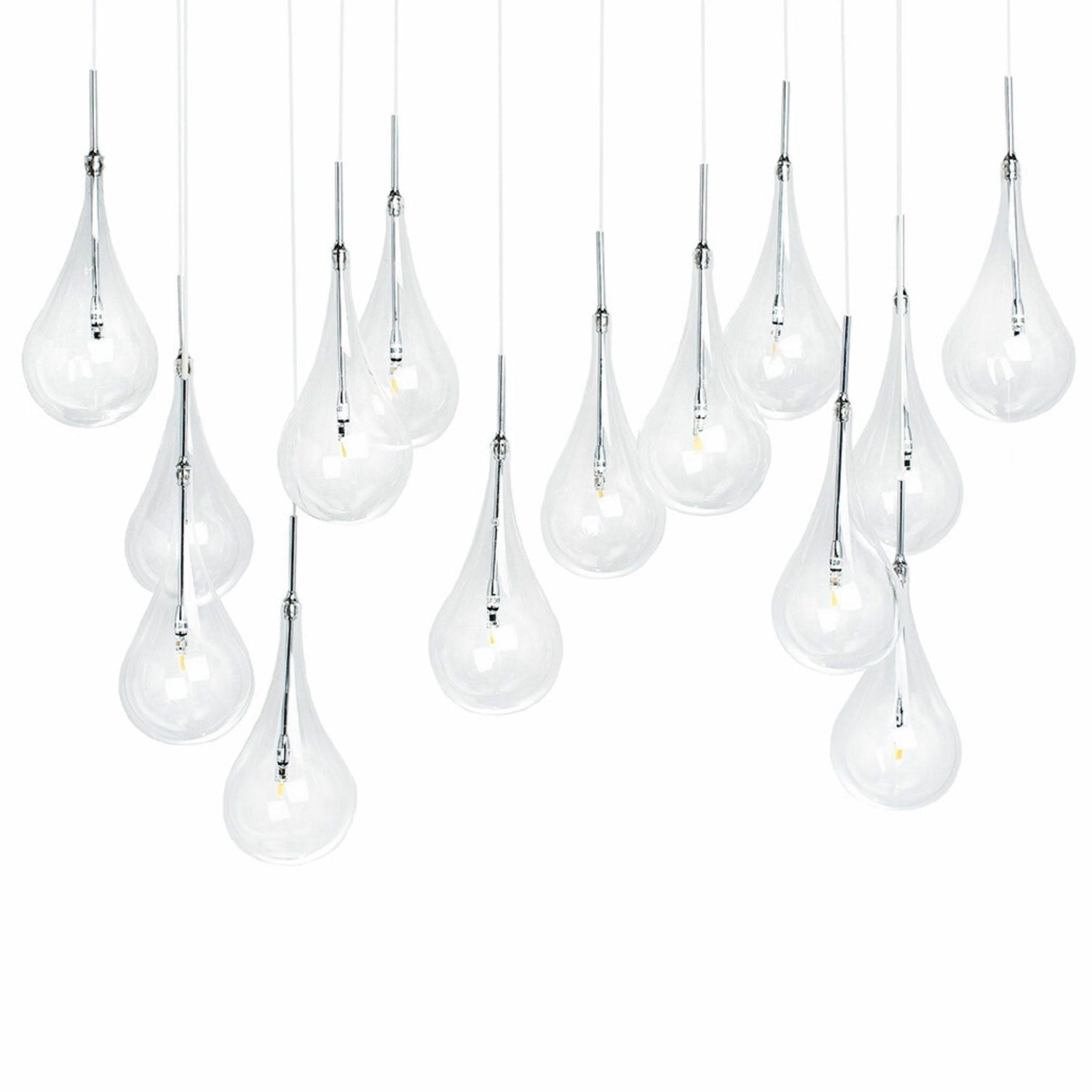 Modern Glass Drops Chandelier // 14 Lights // Rectangular Chrome Canopy - Home Elegance USA