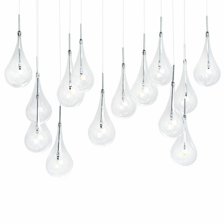 Modern Glass Drops Chandelier // 14 Lights // Rectangular Chrome Canopy | Finesse