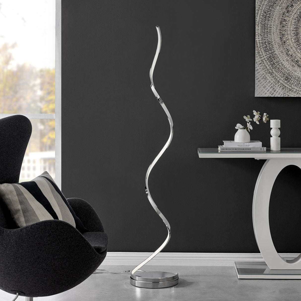Modern Spiral LED 61" Chrome Floor Lamp // Dimmable Led Strip - Home Elegance USA