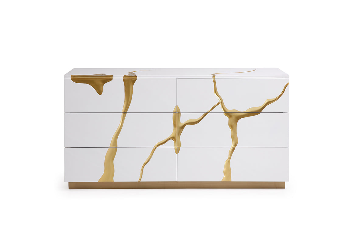 Vig Furniture Modrest Aspen Modern Wide White and Gold Dresser | Home Elegance USA