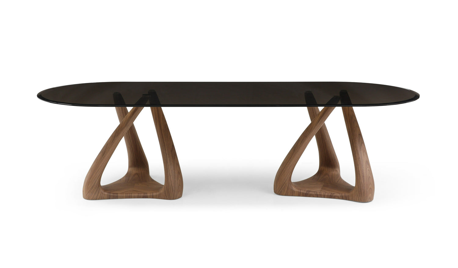 Modrest Christy - Mid-Century Modern Grey Glass + Walnut Oval Dining Table - Home Elegance USA