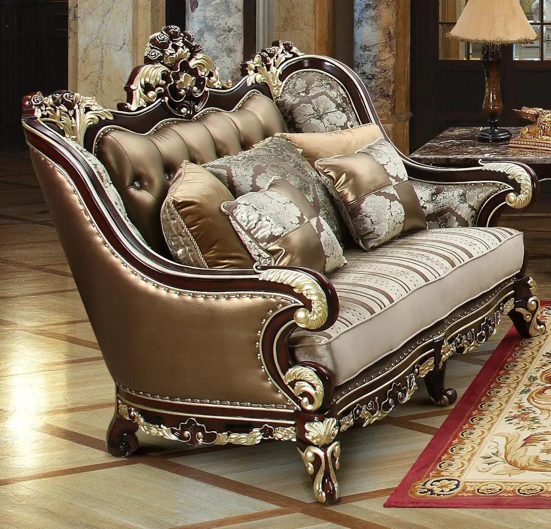 Monica Traditional Sofa and Loveseat in Cherry Wood Finish by Cosmos Furniture Cosmos Furniture