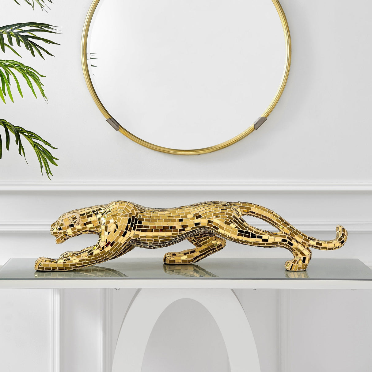 Mosaic Gold Panther Sculpture - Home Elegance USA