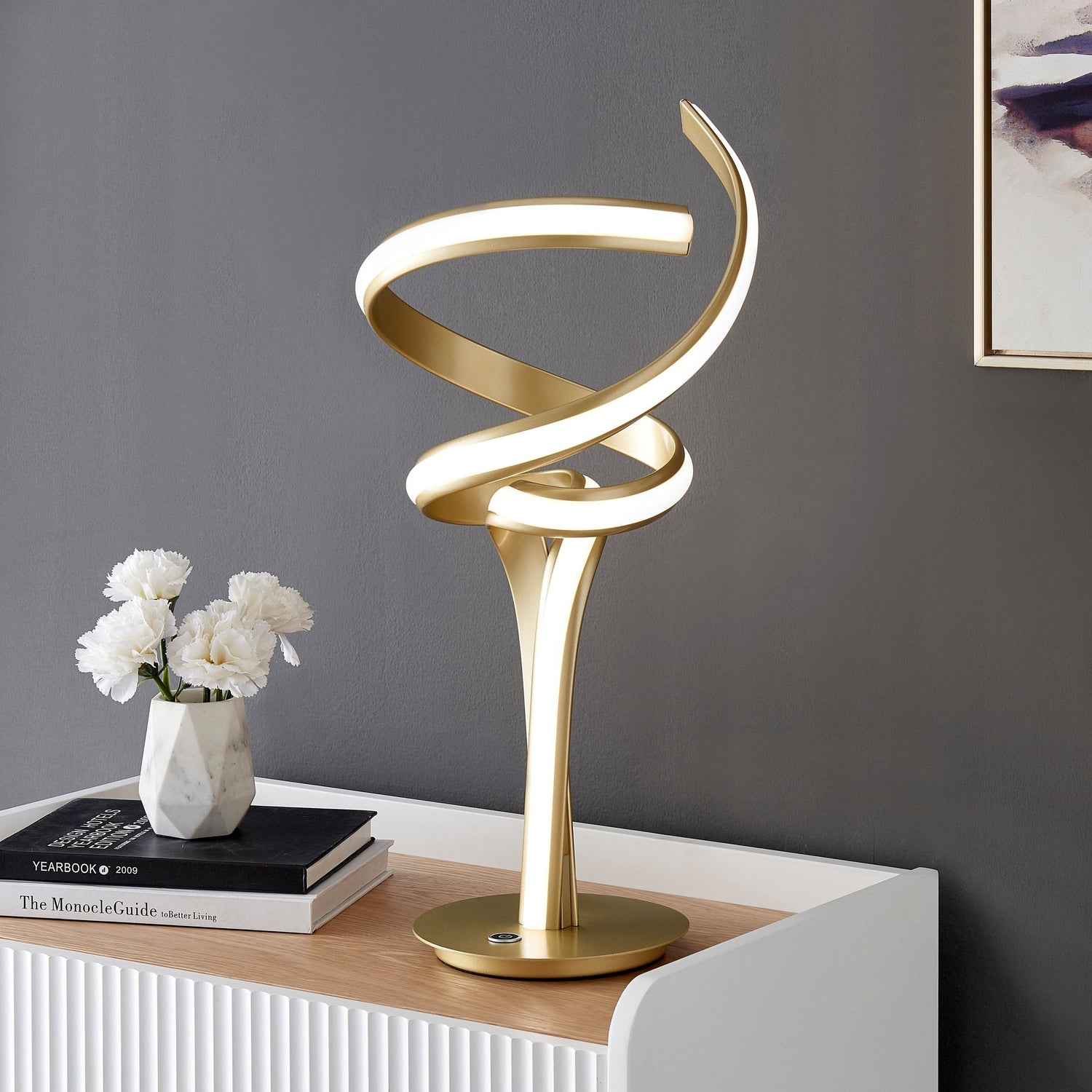Munich Gold Table Lamp // Natural White LED Strip & Touch Dimmer - Home Elegance USA