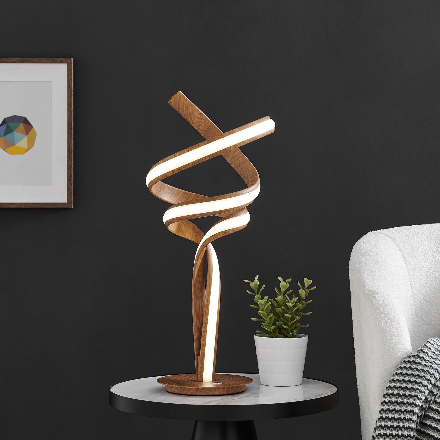 Munich Wood Table Lamp // LED Strip & Touch Dimmer - Home Elegance USA