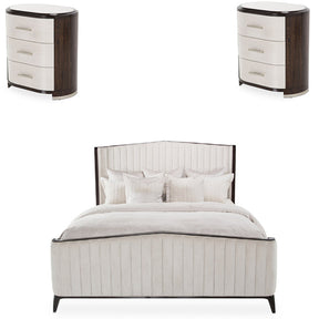 Paris Chic 3Pc Eastern King Tufted Bedroom Set Faux Suede Espresso – Aico