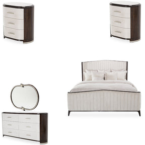 Paris Chic 5Pc Queen Tufted Bedroom Set Faux Suede Espresso – Aico Furniture