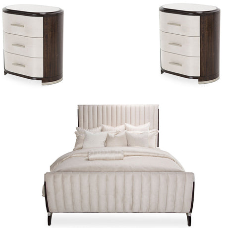 Aico Furniture - Paris Chic 3 Piece Queen Tufted Sleigh Bedroom Set In Espresso - N9003000Qns4-409-3Set