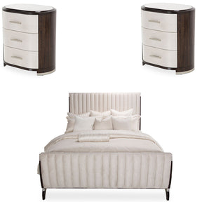 Paris Chic 3Pc Queen Tufted Sleigh Bedroom Set Faux Suede Espresso – Aico