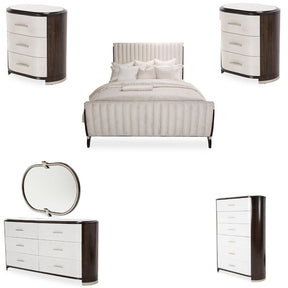 Paris Chic 6Pc Eastern King Tufted Sleigh Bedroom Set Faux Suede Espresso – Aico