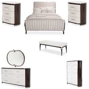 Paris Chic 7Pc Eastern King Tufted Sleigh Bedroom Set Faux Suede Espresso – Aico