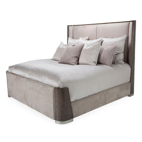 Roxbury Park Eastern King Dual-Panel Velvet Bed in Slate with Brushed Nickel – AICO