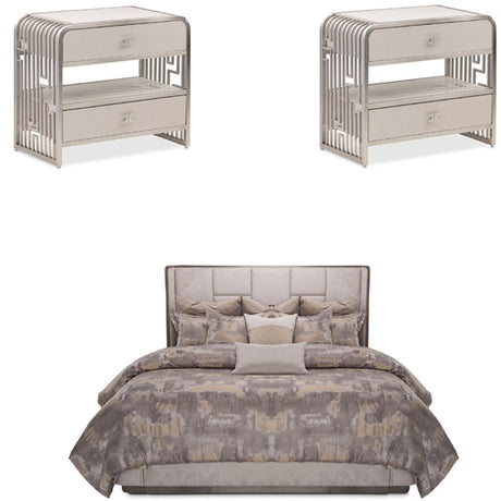 Aico Furniture - Roxbury Park 3 Piece Queen Multi-Panel Bedroom Set In Slate - N9006000Qnm3-220-3Set