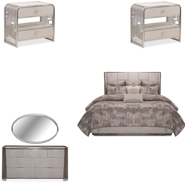 Aico Furniture - Roxbury Park 5 Piece Eastern King Multi-Panel Bedroom Set In Slate - N9006000Ekm3-220-5Set