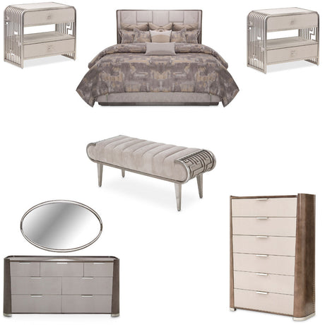 Aico Furniture - Roxbury Park 7 Piece Queen Multi-Panel Bedroom Set In Slate - N9006000Qnm3-220-7Set