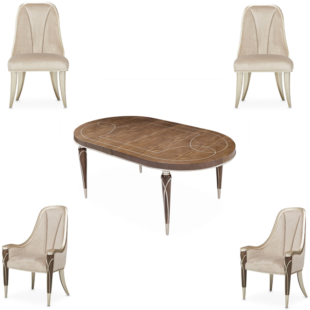 Aico Furniture - Villa Cherie 5 Piece Dining Room Set In Hazelnut - N9008000-410-5Set