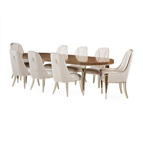 Aico Furniture - Villa Cherie 9 Piece Dining Room Set In Hazelnut - N9008000-410-9Set