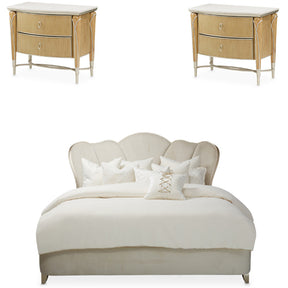 Villa Cherie 3 Piece Eastern King Upholstered Bedroom Set in Caramel – AICO